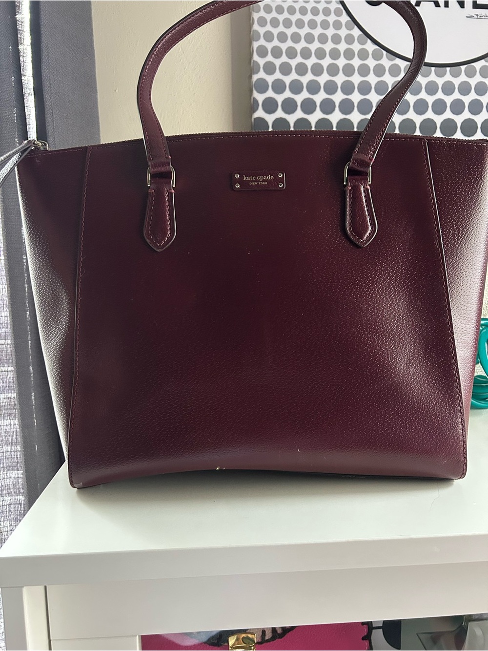 kate spade Burgundy Leather Structured Tote
